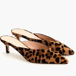 j. crew SOPHIA calf hair leopard kitten heel mules